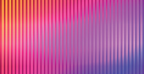 Trendy color horizontal background of ribbed glass effect. Gradient banner with holographic texture. Iridescent plastic with striped overlay. Vector illustration.