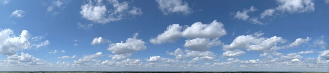 Clear midday hdr panoramic scene of clouds open sky 360-degree view nature