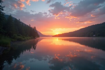 Capturing the Serene Splendor of Nature: Sunset Panoramic Photoshoot at a Tranquil Lake