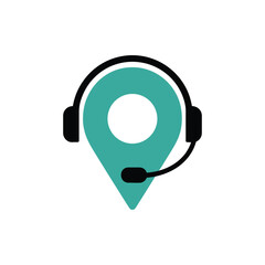 Location pin icon with a headset and microphone symbolizing customer support or service