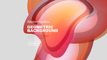 Abstract geometric background features vibrant orange, red layers. Text includes geometric background, read more button visible. Modern design.