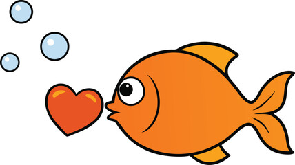 Goldfish Blowing Heart Shaped Bubbles Cartoon Illustration