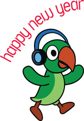 Funny Parrot Wearing Headphones and Dancing Illustration
