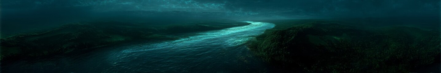 Fototapeta premium Dynamic 360-degree hdr panoramic view of emerald river scene in nature