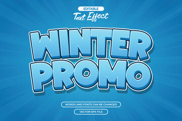Winter promo editable text effect with cartoon text style and with blue comic background