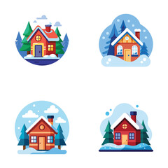Snow Covered Icon | Flat Winter and Christmas Decoration Design