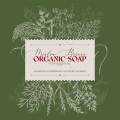 Organic soap label with grass vector