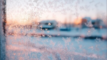 Fototapeta premium Intricate Ice Crystal Patterns on a Window in Winter