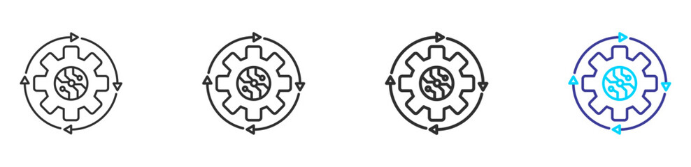 AI Machine Learning icon with line variations and two-tone style, representing machine learning, model training, and intelligent automation. Clean, modern outline for data science and tech interfaces