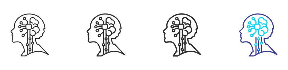 Neural Interface icon with line variations and two-tone style, symbolizing neural interaction, human-AI interface, and cognitive computing. Ideal for UX, profiles, and tech branding