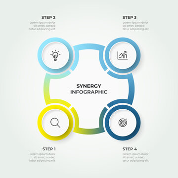 Modern infographic template design with circular flow design with 4 colorful gradient elements.