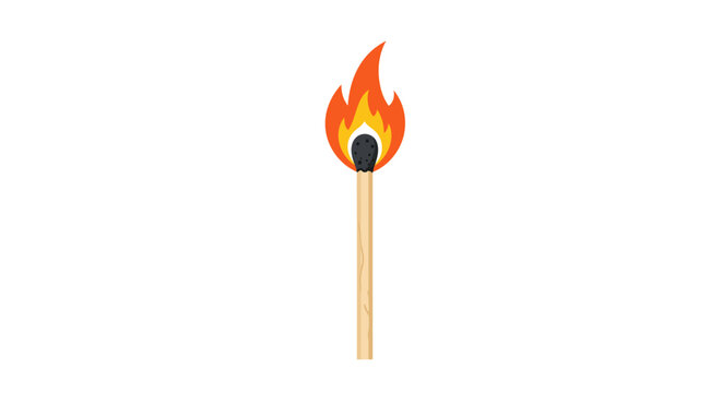 Burning Matchstick with Bright Orange Flame Illustration.