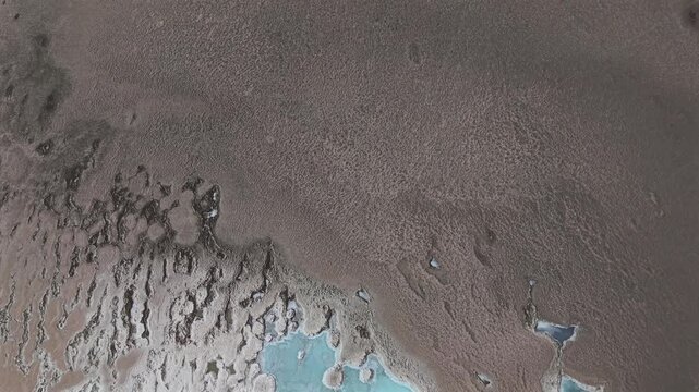 Aerial view of the potassium bromide reservoirs in the Guerrero Negro salt flat, Baja California Sur, Mexico.