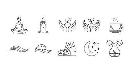 Hand drawn icons set for wellness meditation yoga and spiritual practices vector