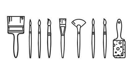 Collection of artistic paint brushes and tools in hand drawn sketch style for creative projects vector
