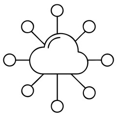 Scalable cloud computing network nodes illustration for digital connectivity and data services vector graphic isolated on transparent background