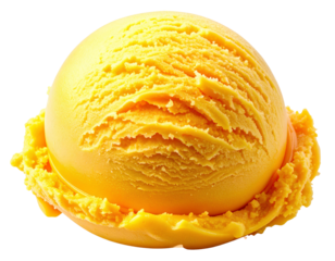 Fresh Mango Ice Cream Scoop with Natural Texture Isolated on Transparent Background