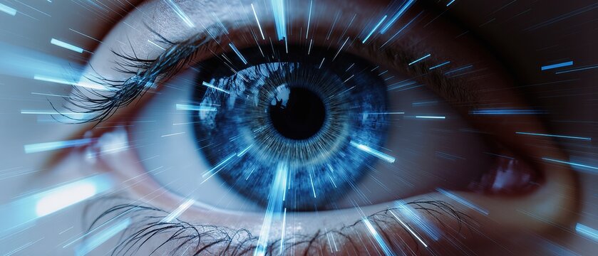 Blue eye and an abstract representation of high speed digital internet. - Powered by Adobe