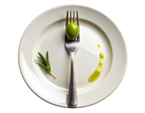 Mediterranean Food Symbol – Olive with Fork on Plate, Transparent PNG