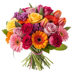 Fototapeta premium Colorful bouquet of mixed flowers isolated on transparent background