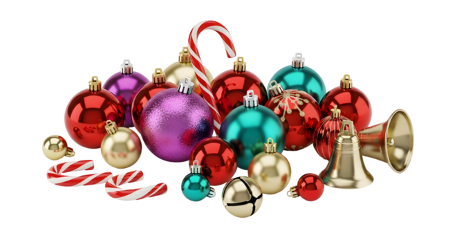 Festive Christmas Ornaments and Candy Canes Collection on White Background