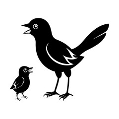 Bird Feeding Chick – Vector Silhouette Illustration