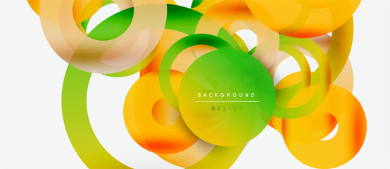 Abstract colorful shapes overlap, creating dynamic visual effect. Yellows, greens, oranges blend seamlessly. Modern design element.