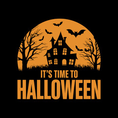 Spooky haunted house silhouettes under a glowing moon with flying bats herald the thrilling arrival of Halloween night celebrations.