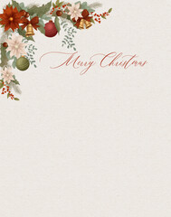 Vintage style Christmas card with green and red florals