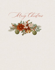 Vintage style Christmas card with green and red florals