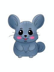 A blue-gray chinchilla with round eyes, pink cheeks, and fuzzy little hands