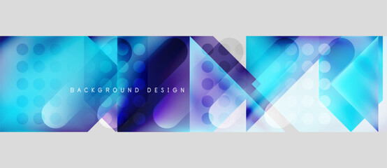Abstract geometric shapes, vibrant blue tones, modern design. Gradient colors create dynamic visual effect. Minimalist style.