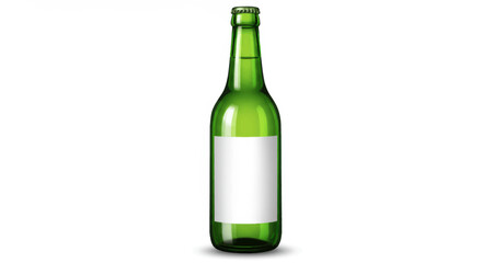 A tall, sealed green glass bottle with a blank white label, perfect for beverage mockups.