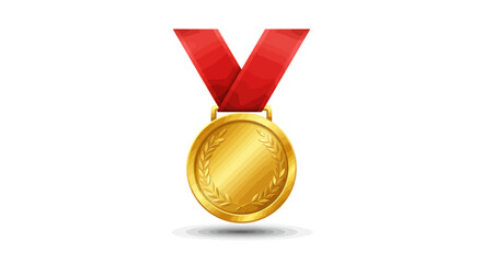 Gleaming gold medal award for first place, featuring an embossed laurel wreath and a vibrant red ribbon.