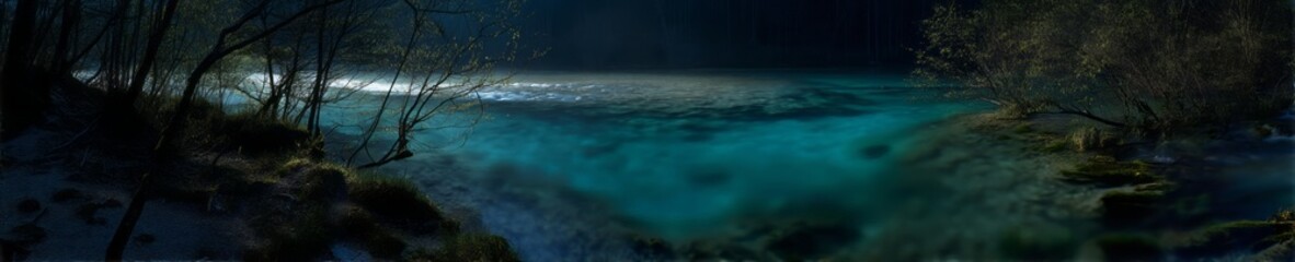 Exported hdr 360-degree panoramic scene of shallow turquoise waters at night