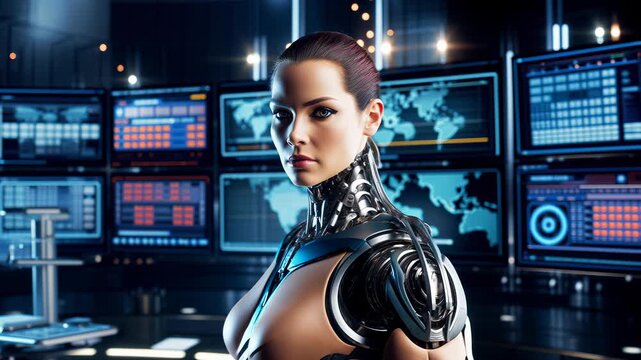 Cybernetic human displays intricate design with advanced mechanics at futuristic setting