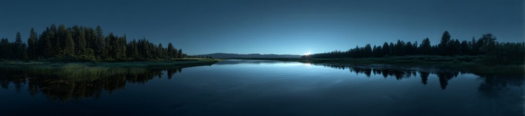 Majestic nighttime lake reflection nature hdr panoramic scene tranquil environment serene viewpoint