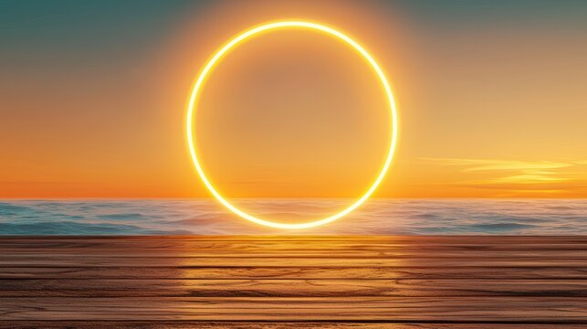Neon Circular door frame Yellow neon circle with a soft glow, warm, inviting aesthetic, ideal for lifestyle or wellness themed imagery