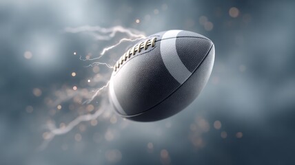 A football is flying through the air with lightning bolts surrounding it