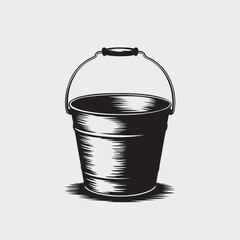 Vintage Hand Drawn Metal Bucket Vector Illustration