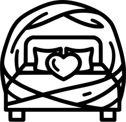 Romantic getaway bed and breakfast lodging honeymoon suite heart pillow love nest icon vector
