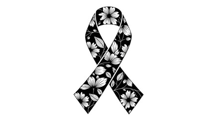 Elegant Black Floral Awareness Ribbon Symbol Vector for Support and Memorial