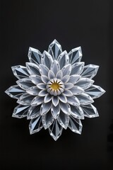 A surreal, simple 3d artwork of Dahlia flower in diamond crystal mandala style, black background