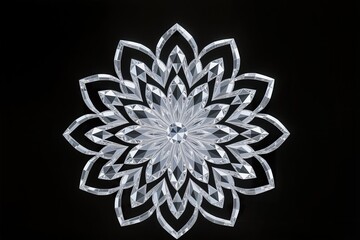 A surreal, simple 3d artwork of Lotus mandala in diamond gemstone carving, elegant detail, black background