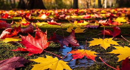 Autumnal Leaves Carpet Forest Floor Colorful Foliage Season.