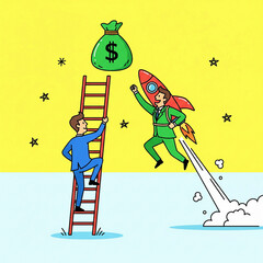 Fast Track Versus Traditional Climb Modern Business Success Financial Growth
