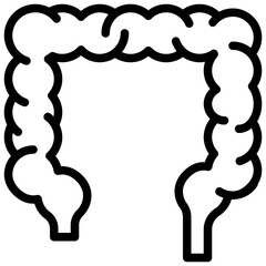 Intestine outline icon simplified cartoon colon drawing a black and white human large intestine illustration.
