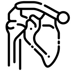 Shoulder outline icon line drawing showcases shoulder joint replacement surgery with a simple informative icon.
