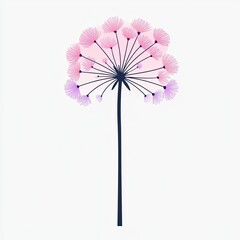 Pink floral with radiating petals on a tall stem, minimalist