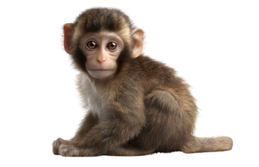Cute little monkey sitting on the ground, transparent background png, ultra-realistic, high-resolution image.